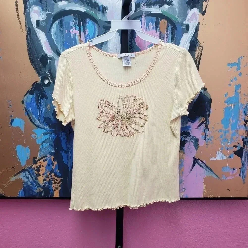CAbi Style 266 Vintage Beaded Flower Top
